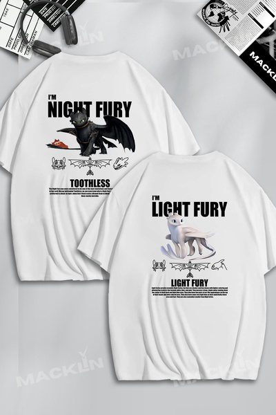 darkopia Tricou supradimensionat unisex Light & Night Fury Dragon cu imprimeu...