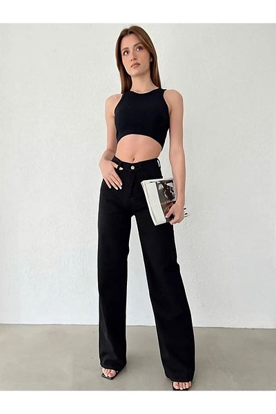 LİMABEL Milano Candy Rukiye Palazzo Jeans - Black, High Waist, Loose Leg, Loose - 2025