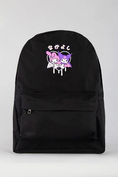 weywot Black My Melody & Kuromi Heart Printed School Bag Backpack
