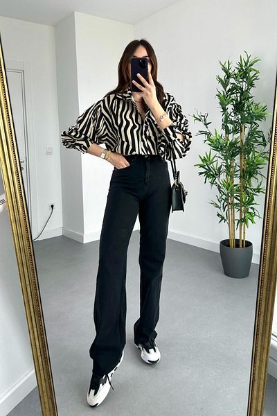 LİMABEL Rukiye Milano Nasus - Black High Waist Lycra Palazzo Jeans 2025