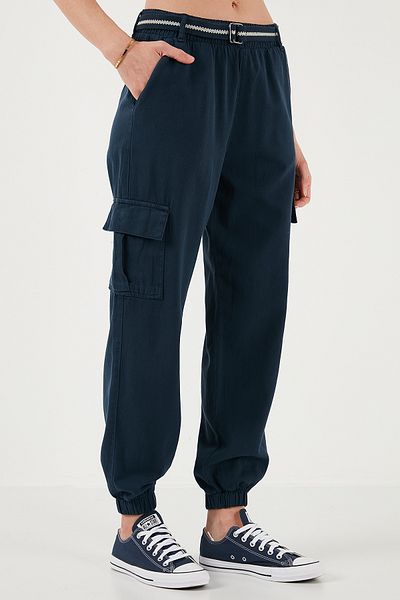 Lela Standard Fit Cotton Jogger Pants Luxury Elasticated Leg Belt Pants 668Yp5045