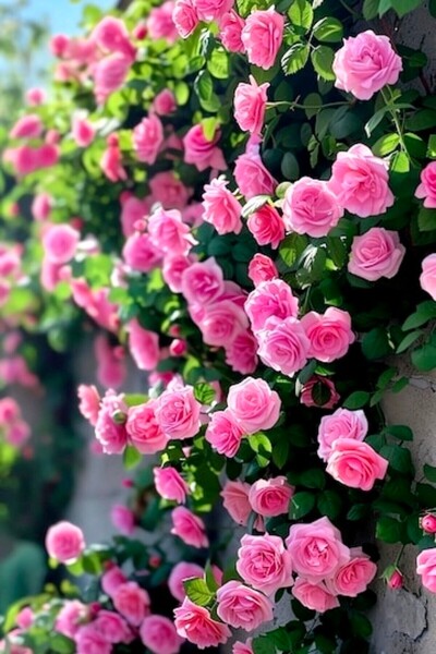 ÇİÇEKFLİX Pembe saran uzayan yediveren dikime hazır gül fidesi 22-24cm