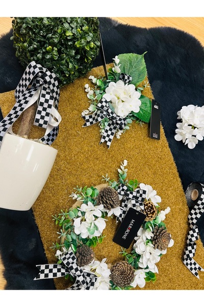 Marrone Şimşir Ağaç Paspas Kapı Süsü 3'lü Set Kapı Önü Ağaç