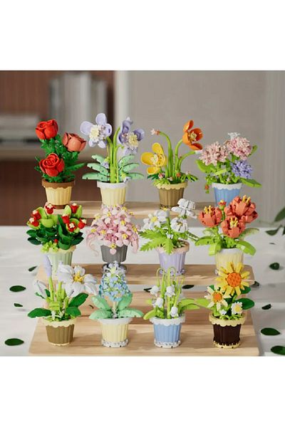 Kaptan Mavi Chlorophyte Rose Flower Pot Flower Building Blocks Puzzle7224