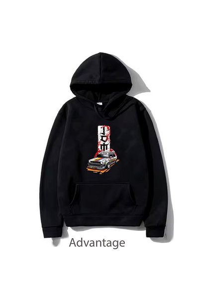 JDM Унисекс черен суичър с качулка и принт Motorsport JDM