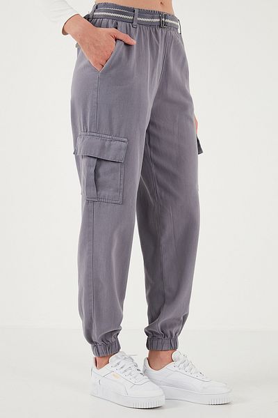 Lela Standard Fit Cotton Jogger Pants Luxury Elasticated Leg Belt Pants 668Yp5045