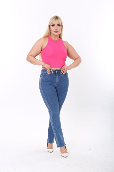 Stilys jeans GAMZE MODA BUTİK BÜYÜK BEDEN YANI TAŞLI BORU PAÇA KOT PANTOLON