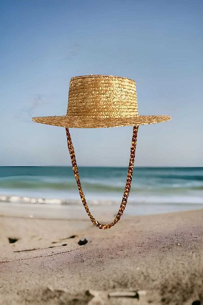 Trenderrs Women's Leopard Chain Straw Hat