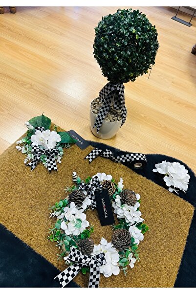 Marrone Şimşir Ağaç Paspas Kapı Süsü 3'lü Set Kapı Önü Ağaç