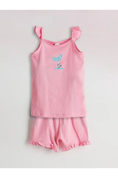 LC Waikiki Lcw Eco Pink Printed Baby Girl Undershirt and Shorts 2-Pack