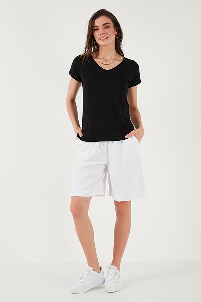 Lela Cotton Standard Fit Normal Waist Tie Pocket Shorts Shorts 668Yp5326