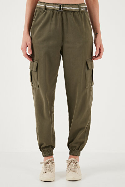 Lela Cotton Standard Fit Jogger Pants with Elastic Belt Cotton Standard Fit Jogger Pants