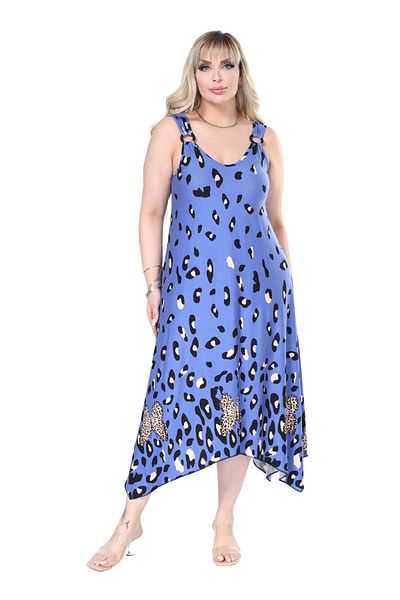 MELSAY Rochie de damă cu bretele cu decolteu în V, albastru, cu imprimeu leopard apos, mărime mare
