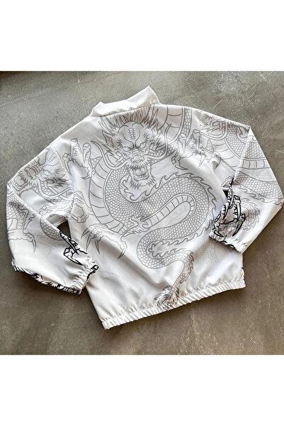 TRS YB GİYİM Unisex White Emirates Fly Better Printed Zippered Raincoat & Windbreaker