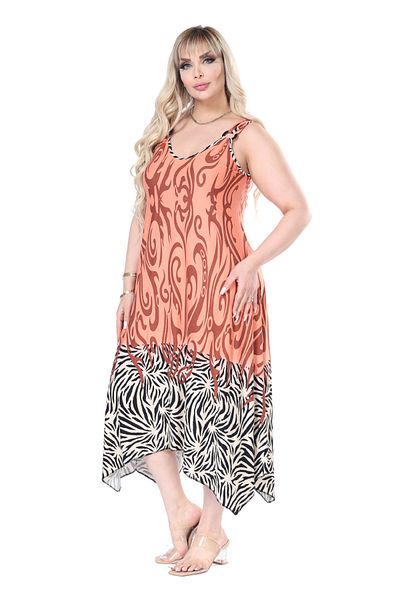 MELSAY Women's Strap V Neck Orange Skirt Striped Pattern Plus Size Dress