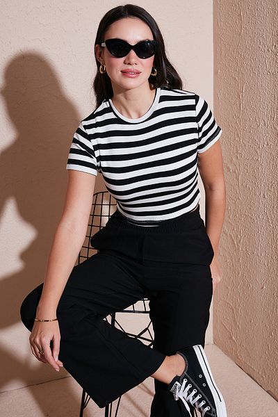 Lela Slim Fit Crew Neck Striped t Shirt t Shirt 5866110