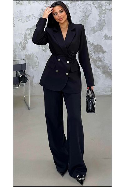 pembekurdelem Black Rose Detailed Women's Jacket and Trousers Set