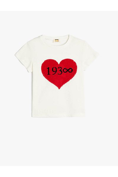 Koton Tricou din bumbac Imprimat Ataturk - Paiete, Decolteu Crew, mânecă scurtă