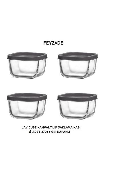LAV Feyzade Cube 4Pcs 270Cc Breakfast Storage Container - Grey Cover