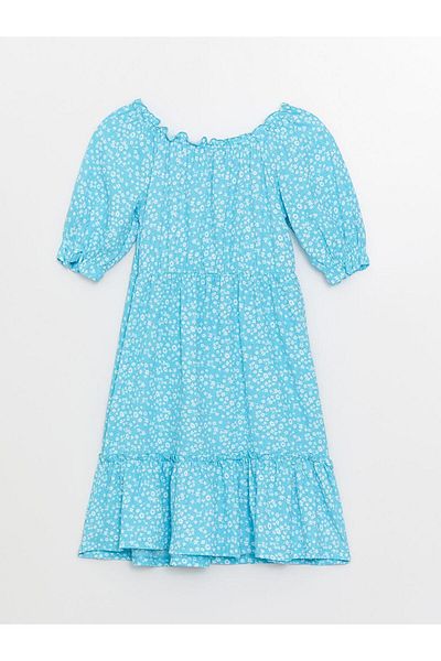 LC Waikiki U-Neck Pattern Short Sleeve Girl's Dress (S3)