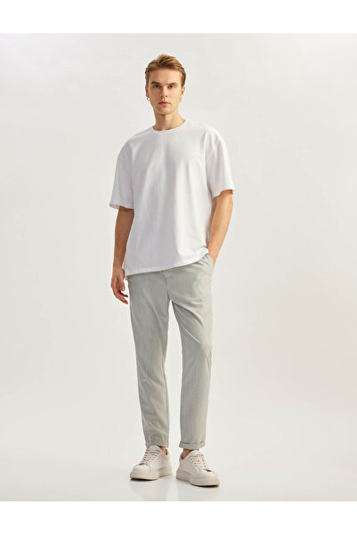 Koton Pantaloni de vară slim fit, cu picior pliat, amestec de viscoză, cu tal...