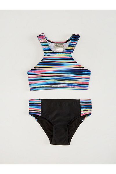 LC Waikiki Stretch Fabric Crew Neck Colorful Printed Girls Bikini (0S)