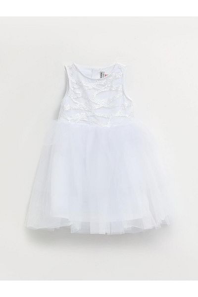 LC Waikiki Crew Neck Embroidery Detailed Girl's Dress (S2)
