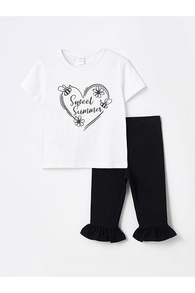 LC Waikiki Crew Neck Short Sleeve Printed Baby Girl T-Shirt and Leggings 2-Piece Set (S4)