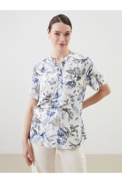 LC Waikiki Özmarka Νέα Σεζόν Φλοράλ Μπλούζα με Ανοιχτό Γιακά