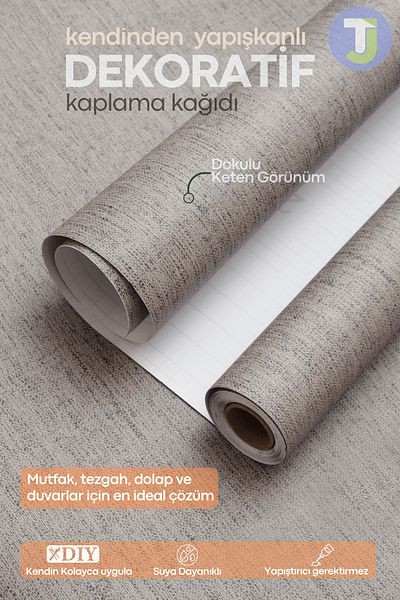 Technojet Αυτοκόλλητο με υφή λινό Look Κουζίνα Σαλόνι Τοίχο Ντουλάπα Τραπέζι Κάλυμμα 60X300cm