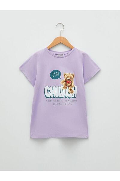 LC Waikiki Κοριτσίστικο μπλουζάκι με στάμπα με λαιμόκοψη αρκουδάκι (S2)