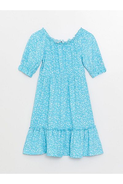 LC Waikiki U-Neck Pattern Short Sleeve Girl's Dress (S3)