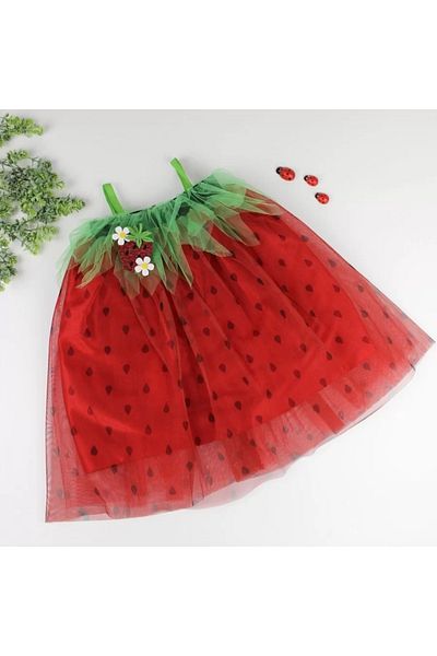Demin Strappy Strawberry Costume Girl Dress Red