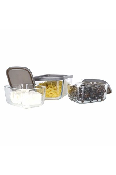 LAV Feyzade Cube - 4Pcs 405Cc Grey Lids Breakfast Vacuum Storage Set
