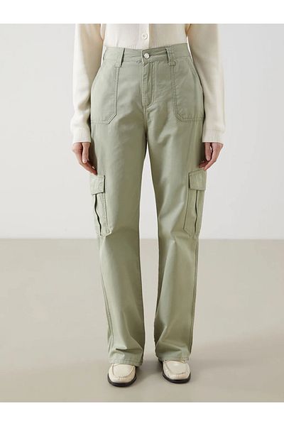 LC Waikiki Lc Wai̇ki̇ki̇ Matte Green Standard Fit Gabardine Women's Cargo Pants 100% Cotton