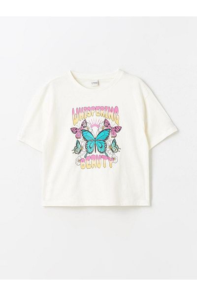 LC Waikiki Tricou cu mânecă scurtă pentru fete cu imprimeu cu gâtul rotund (S4)