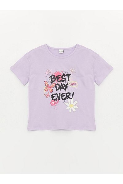 LC Waikiki Tricou cu mânecă scurtă pentru fete cu imprimeu cu gâtul rotund (S4)