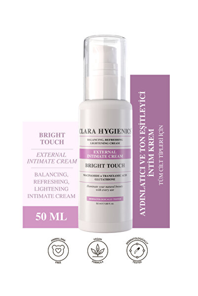Clara Hygienics Bright Touch Intim Beyazlatıcı Krem 50ml – Genital Bölge, Koltuk Altı Ton Eşitleyici Vegan (Ph 4.7)