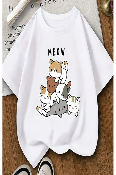 GALASHOP Kızlar için 6 Sevimli Kedi Baskılı Tişört