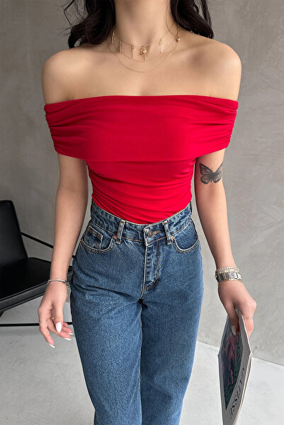bacc Kadın Kırmızı Madonna Yaka Buzzy Bluz Bcdf-252158