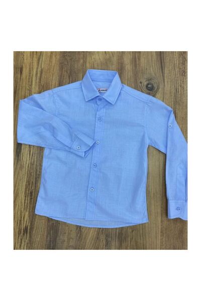 Nacar Erkek çocuk polo yaka uzun kollu keten gömlek