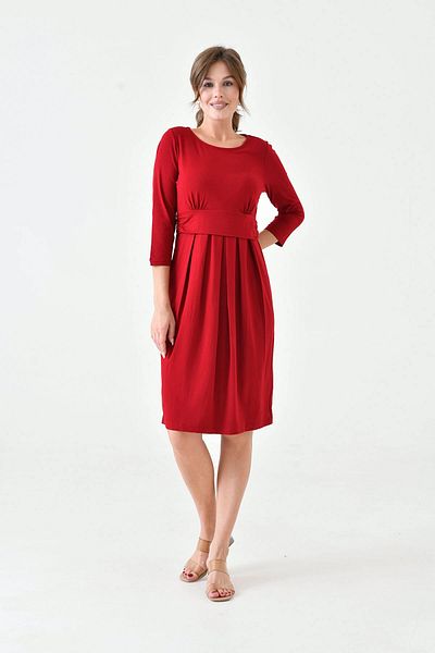bacc Women Red Crew Neck Pleated Maternity Dress Bc25Pkn20