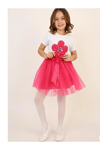 Nacar Devojčička majica sa šljokicama i cvetnim motivom, set roze tutu suknje...