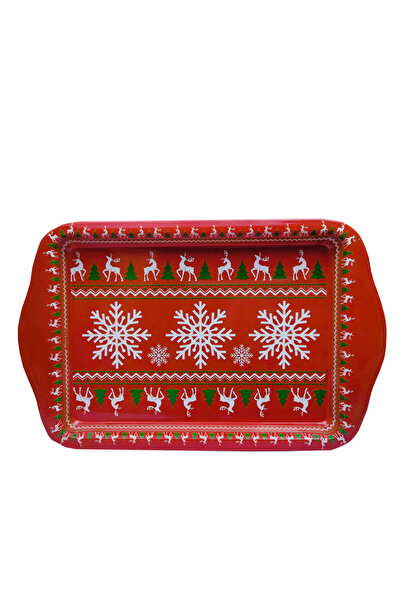 Myros Geyikli Kar Tanesi Mini Metal Servis Tepsi Kırmızı