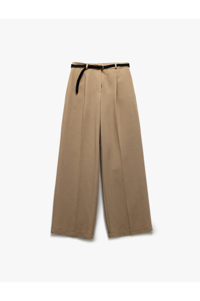 Koton Viskon Keten Karışımlı Cepli Düz Bol Paça Kumaş Pantolon