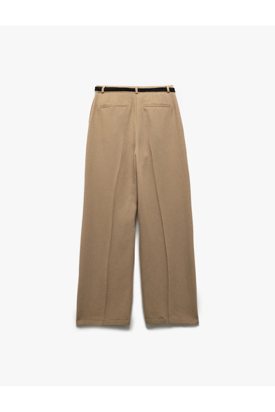 Koton Viskon Keten Karışımlı Cepli Düz Bol Paça Kumaş Pantolon
