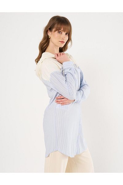 KYR Light Blue Line Pattern Hooded Tunic