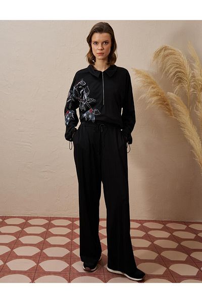 Kayra Rayon Double Set with Embroidery Applique (Black)