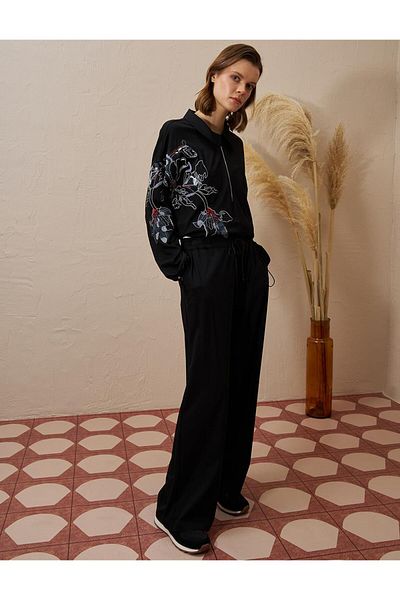 Kayra Rayon Double Set with Embroidery Applique (Black)