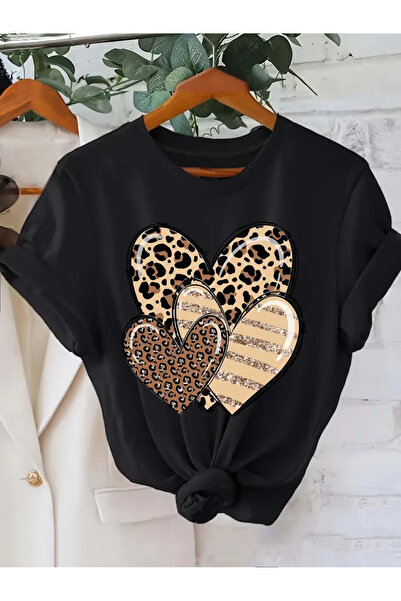 l'eivor ليوبارد منقوشة تصميم القلب المطبوعة المرأة تي شيرت